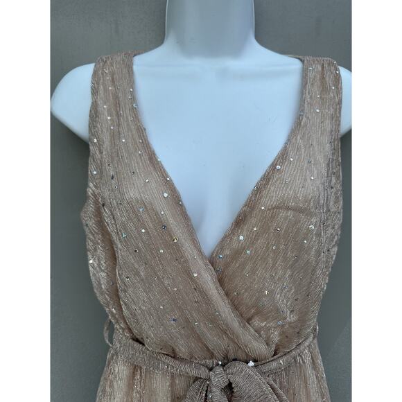 Baltic Born Sparkle Pale Pink Glitter Sleeveless Side Slit Maxi Dress Wedding M - Picture 3 of 12